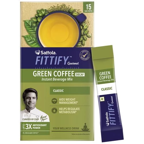 Saffola FITTIFY Gourmet Classic Green Coffee Instant Beverage Mix, 15 Sachets Box-2.webp